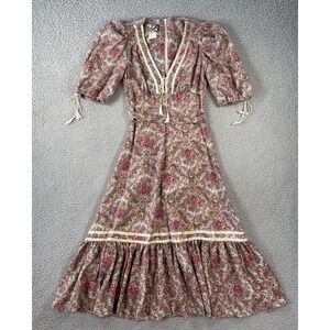 Vintage Foxy Lady San Francisco Dress Womens 5/6 Hippie Prairie Boho Floral 70s